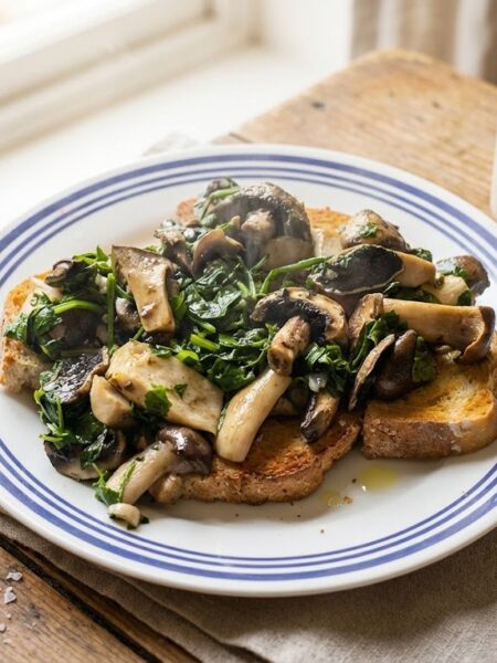 Garlic mushrooms & spinach served on Sourdough toast