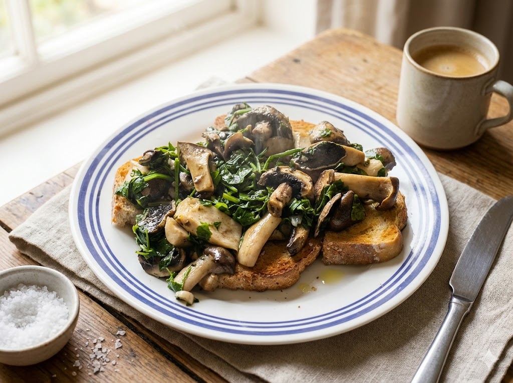 Garlic mushrooms & spinach served on Sourdough toast